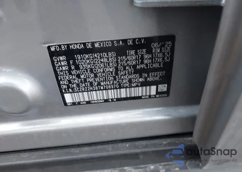 2026 Honda Hr-V Awd Lx from USA, damaged, VIN 3CZRZ2H38TM708970